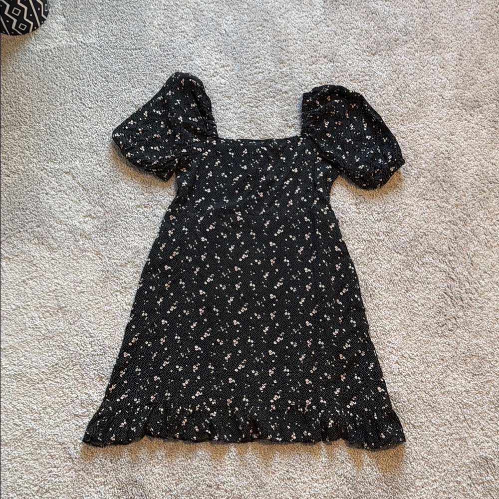 Black Floral Polka Dot Dress